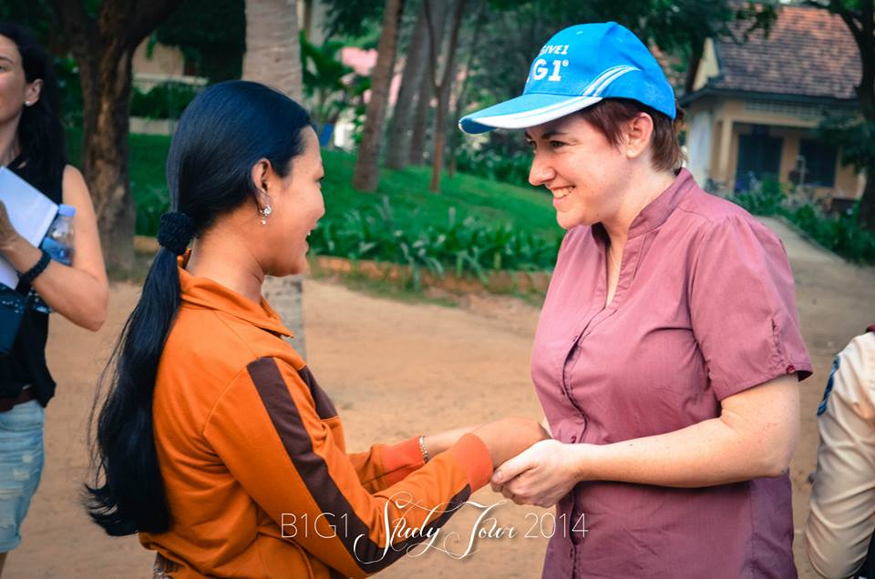 Connecting with a beautiful student in Cambodia. 